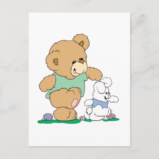 Cute Bear and Easter Bunny Holiday Postcard (Front)