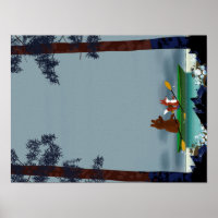 Cute Bear and Fox kayaking on a wild forest river