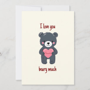 Cute Bear and Heart with name Valentine's Card