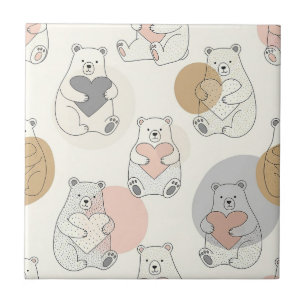 Cute Bear and Hearts -- Pastel Nursery (10) Ceramic Tile