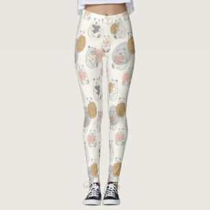 Cute Bear and Hearts -- Pastel Nursery (10) Leggings