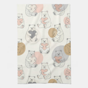 Cute Bear and Hearts -- Pastel Nursery (10) Tea Towel