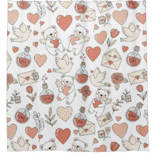 Cute Bear and Hearts -- Pastel Nursery (11) Shower Curtain