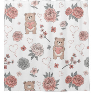 Cute Bear and Hearts -- Pastel Nursery (12) Shower Curtain