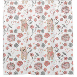Cute Bear and Hearts -- Pastel Nursery (13) Shower Curtain