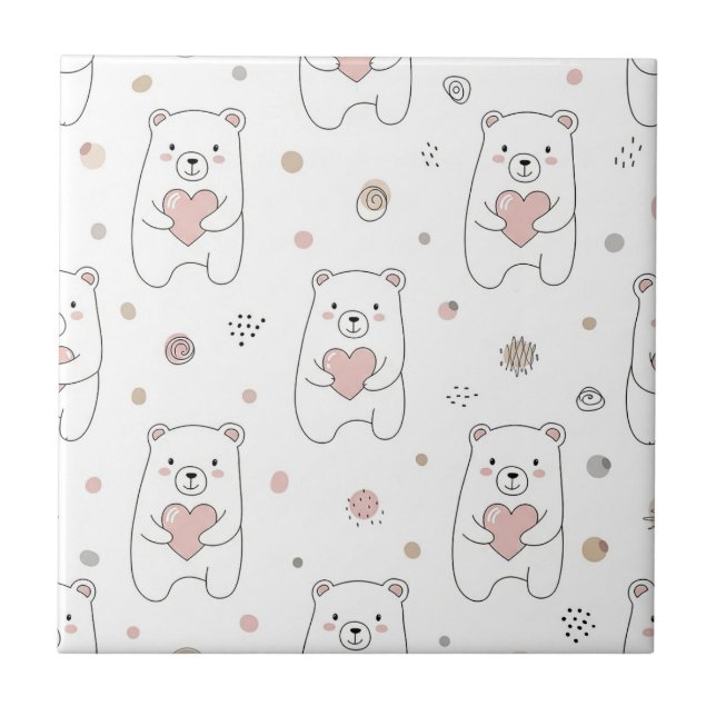 Cute Bear and Hearts -- Pastel Nursery (1) Ceramic Tile (Front)