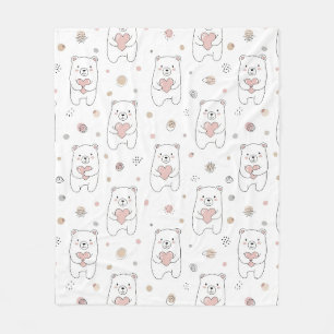 Cute Bear and Hearts -- Pastel Nursery (1) Fleece Blanket