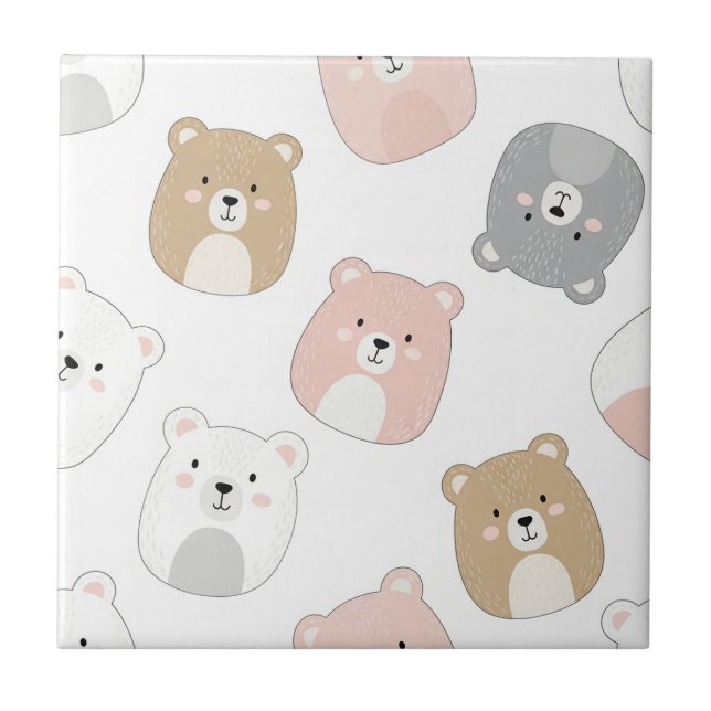 Cute Bear and Hearts -- Pastel Nursery (2) Ceramic Tile (Front)