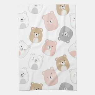 Cute Bear and Hearts -- Pastel Nursery (2) Tea Towel