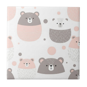 Cute Bear and Hearts -- Pastel Nursery (3) Ceramic Tile
