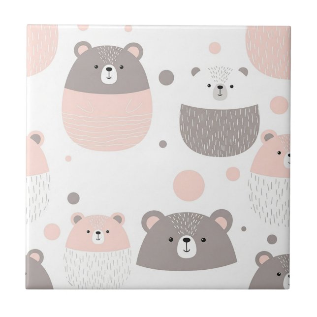 Cute Bear and Hearts -- Pastel Nursery (3) Ceramic Tile (Front)