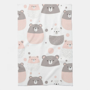 Cute Bear and Hearts -- Pastel Nursery (3) Tea Towel