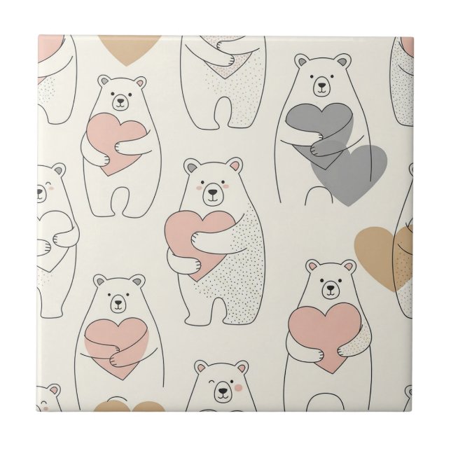 Cute Bear and Hearts -- Pastel Nursery (4) Ceramic Tile (Front)