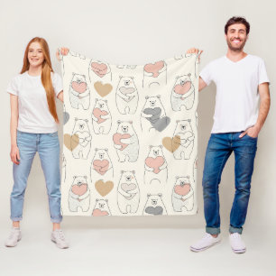 Cute Bear and Hearts -- Pastel Nursery (4) Fleece Blanket