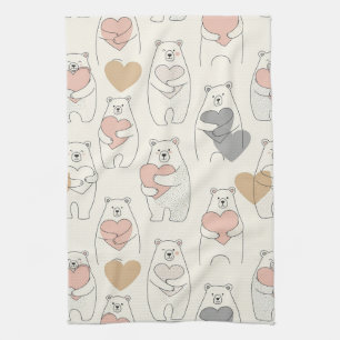 Cute Bear and Hearts -- Pastel Nursery (4) Tea Towel