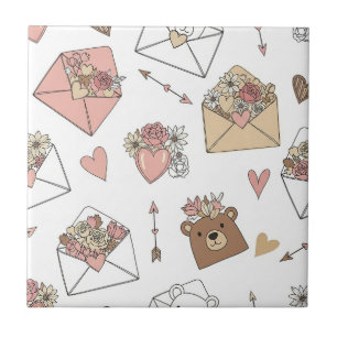 Cute Bear and Hearts -- Pastel Nursery (5) Ceramic Tile