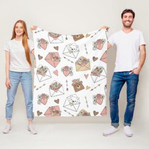 Cute Bear and Hearts -- Pastel Nursery (5) Fleece Blanket