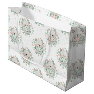Cute Bear and Hearts -- Pastel Nursery (5) Large Gift Bag