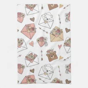 Cute Bear and Hearts -- Pastel Nursery (5) Tea Towel