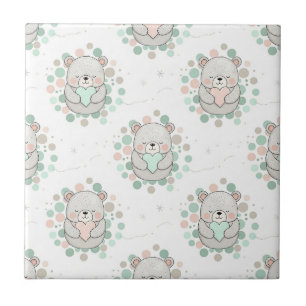 Cute Bear and Hearts -- Pastel Nursery (6) Ceramic Tile