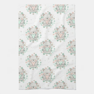 Cute Bear and Hearts -- Pastel Nursery (6) Tea Towel