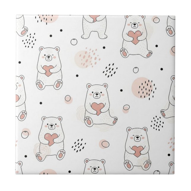 Cute Bear and Hearts -- Pastel Nursery (7) Ceramic Tile (Front)