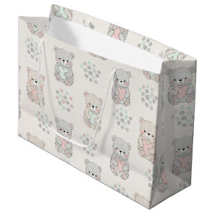 Cute Bear and Hearts -- Pastel Nursery (7) Large Gift Bag