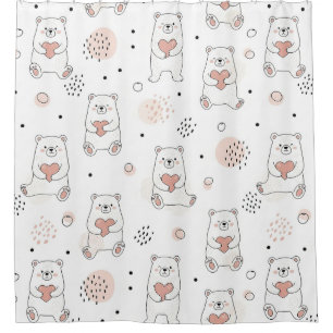 Cute Bear and Hearts -- Pastel Nursery (7) Shower Curtain