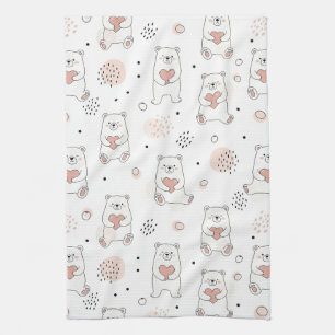 Cute Bear and Hearts -- Pastel Nursery (7) Tea Towel