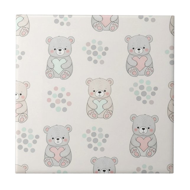 Cute Bear and Hearts -- Pastel Nursery (8) Ceramic Tile (Front)