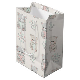 Cute Bear and Hearts -- Pastel Nursery (8) Medium Gift Bag