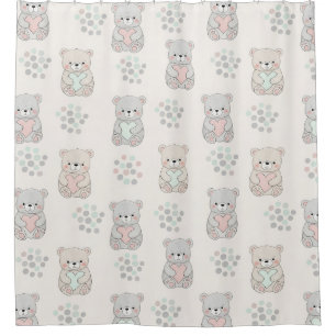 Cute Bear and Hearts -- Pastel Nursery (8) Shower Curtain