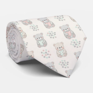 Cute Bear and Hearts -- Pastel Nursery (8) Tie