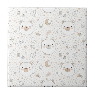 Cute Bear and Hearts -- Pastel Nursery (9) Ceramic Tile