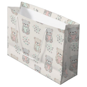 Cute Bear and Hearts -- Pastel Nursery (9) Large Gift Bag