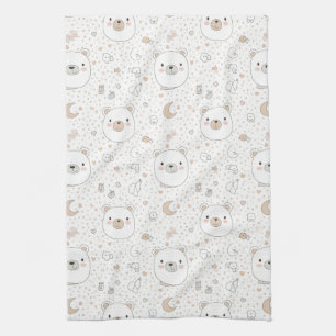 Cute Bear and Hearts -- Pastel Nursery (9) Tea Towel