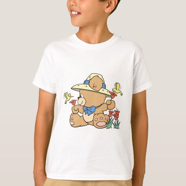 Cute Bear and Hummingbirds T-Shirt (Front)