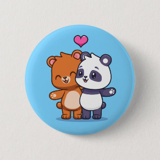 Cute Bear And Panda Friends With Heart 6 Cm Round Badge