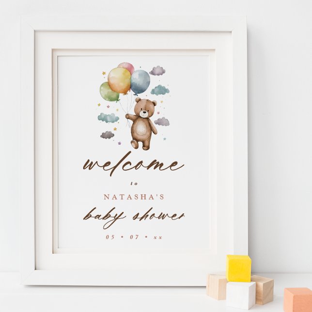 Cute Bear and Pastel Balloons Baby Shower Welcome Poster (Creator Uploaded)