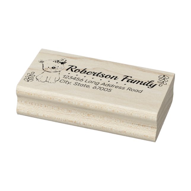 Cute Bear and Vines Return Address Rubber Stamp (Stamp)
