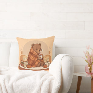 Cute Bear and Warm Autumn Vibes Art  Cushion