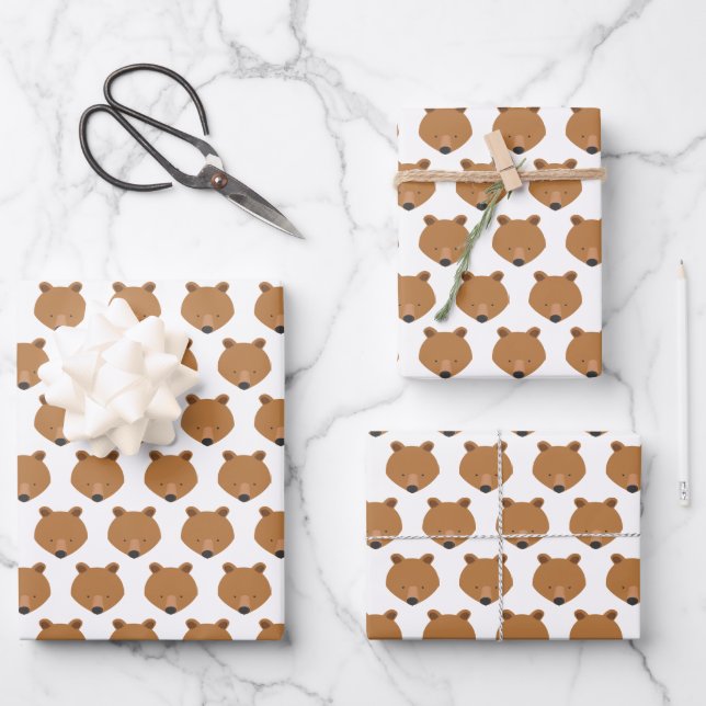 Cute Bear Animal Wrapping Paper Sheet (Front)