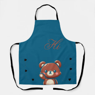 Cute Bear Apron–Teal Blue Teddy Bear Kitchen Apron