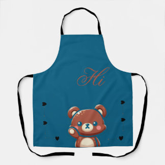Cute Bear Apron–Teal Blue Teddy Bear Kitchen Apron
