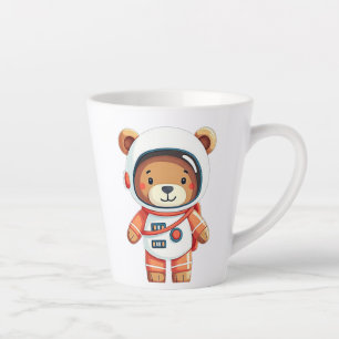 Cute Bear Astronaut Cartoon Illustration Latte Mug
