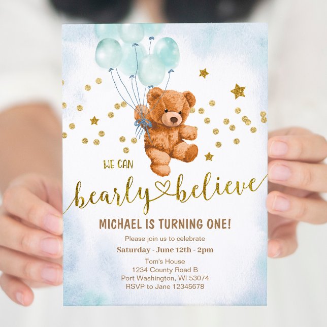 Cute Bear Baby Boy's Birthday Party Invitation (Creator Uploaded)
