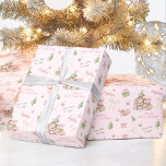 Cute Bear Baby Girl Pink Name Text Christmas Wrapping Paper<br><div class="desc">Cute Christmas paper with teddy bear and Christmas tree with pink background for babies and little girls with the name and two other different texts,  easily personalise them. Please visit the store for the full line of products that are available - Kate Eden Art</div>