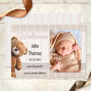 Cute Bear Baby Photo Birth Announcement