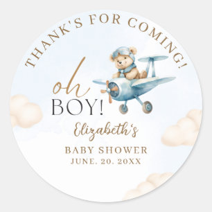 Cute Bear Baby Shower Boy party Classic Round Sticker