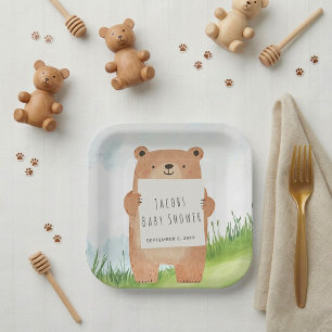 Cute Bear Baby Shower rustic woodland Paper Plate